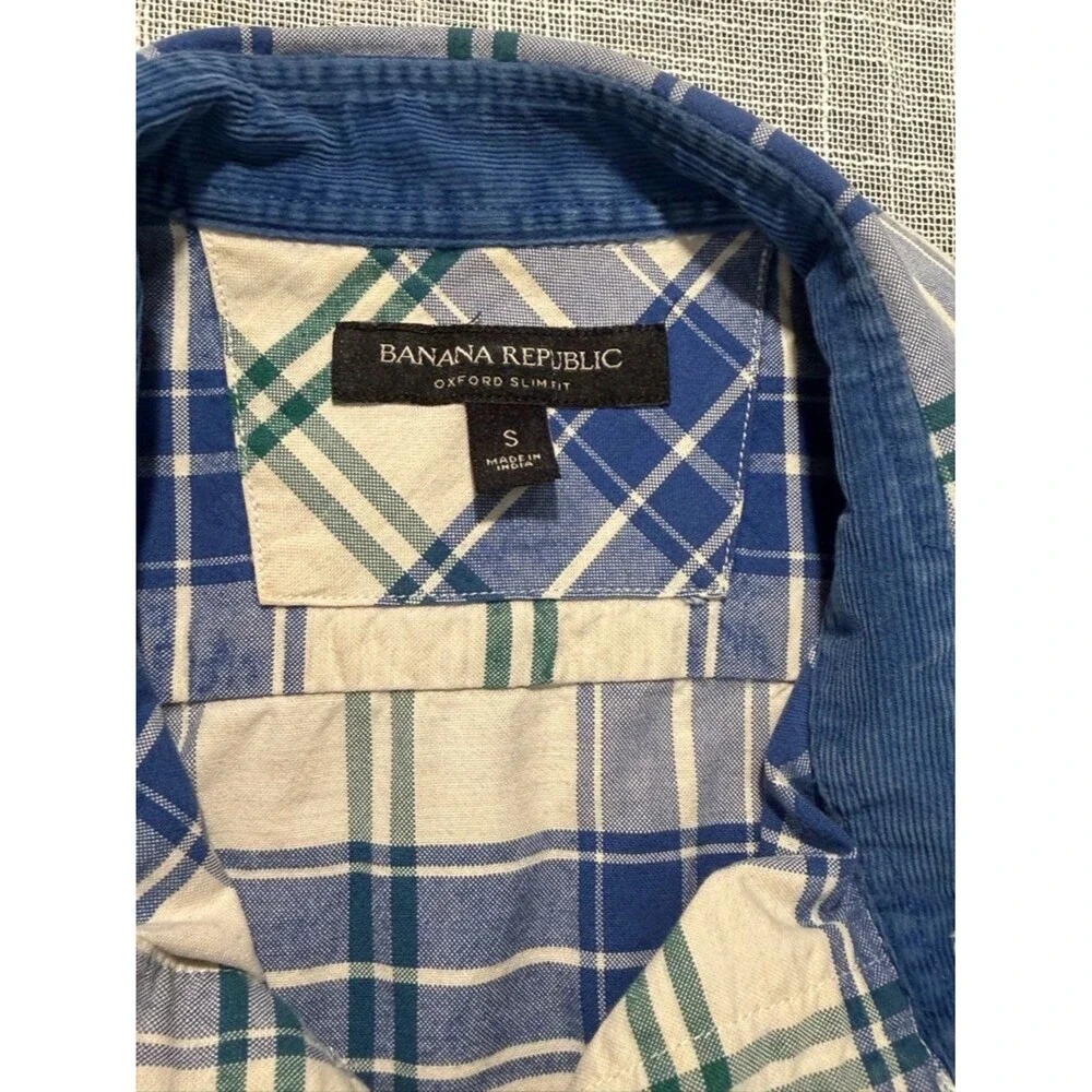 Banana Republic Plaid Button Down Shirt Blue Green Slim Fit Small